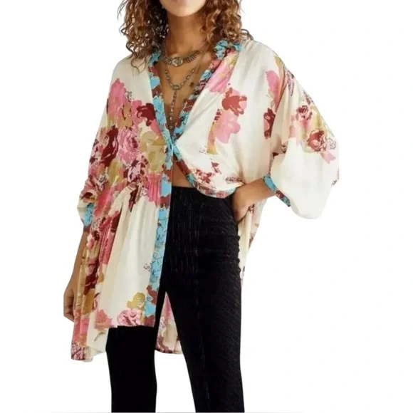 Free People Brunch A Bunch Boho Tunic Shirt in Light Combo Oversized Size Small - Picture 1 of 8